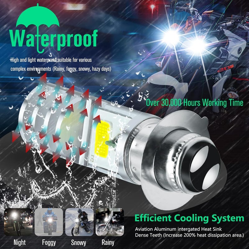 HAISECA 2Pcs 9-48V ATV LED Bulbs White,1800LM Hi-Lo Beam 4COBs H6M P15D LED Bulbs for or Motorcycle,Y amaha,ATVS Y FM350 450 400 660 700 Raptor. - Image 5